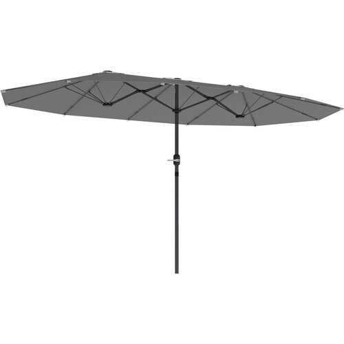 Tweedekans Outsunny XXL Dubbelzijdige Parasol 436x260 cm – Donkergrijs – UV30+ Bescherming – Ovaal – Met Handzwengel – Tuin & Terras Tweedehands