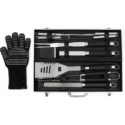 Tweedekans Ozocozy - BBQ accessoires - 10-delig - Barbecue gereedschap - BBQ handschoen - Aluminium koffer - Cadeau voor man Tweedehands