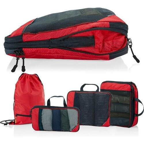 Tweedekans Packing Cubes met compressie voor koffer en rugzak incl. draagzak, rood Tweedehands