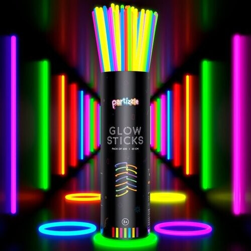 Tweedekans Partizzle 100 stuks Glow in the Dark Sticks met Connectors - Oud en Nieuw 2025 Glowsticks - Neon / Carnaval Party Artikelen Breekstaafjes - Verjaardag Nieuwjaar Versiering - 7 Kleuren Tweedehands