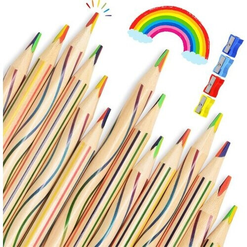 Tweedekans Partizzle 30x Regenboog Kleurpotloden Set - Potlood Uitdeelcadeautjes - Grabbelton Knutselen Traktatie Cadeautjes - Creatief Leren Tekenen & Kleuren - Voor Kinderen en Peuters / Volwassenen Tweedehands