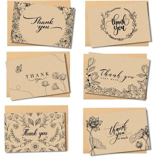 Tweedekans Partizzle 36x Kraft Bedankt Kaartjes Set - Thank You Cards - Wenskaarten - Ansichtkaarten - Kaarten met Enveloppen - 15x10 cm Tweedehands