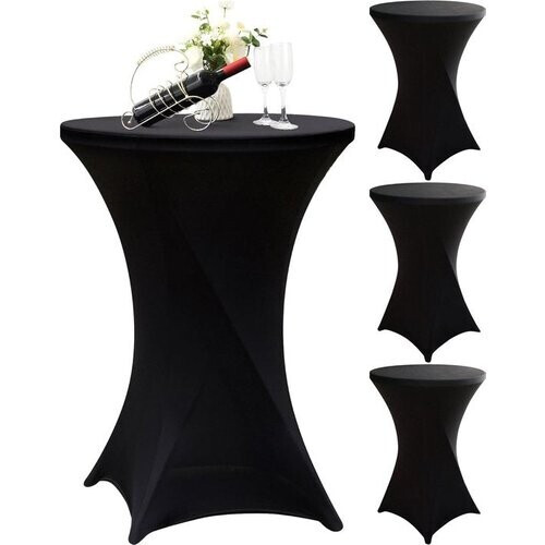 Tweedekans Partizzle 4x Luxe Statafelrok - ∅80-85x110 cm - Kreukvrij, Extra Dik & Sterk - Stretch Statafelhoes - Halloween Statafel Partytafel Tafelrok - Zwart Tweedehands