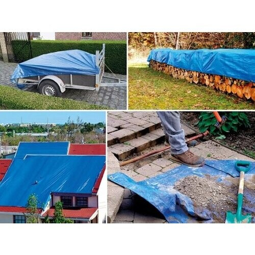 Tweedekans Perel Dekzeil, 18 ringen, versterkte hoeken, rechthoekig, blauw/groen, 70 g/m², 4 x 5 m Tweedehands