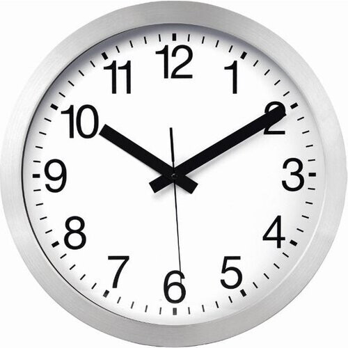 Tweedekans Perel Wandklok, rond, analoog, 30 cm, radiogestuurde tijdsaanduiding (DCF), aluminium, zilver Tweedehands