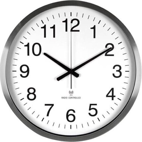 Tweedekans Perel Wandklok, rond, analoog, 50 cm, radiogestuurde tijdsaanduiding (DCF), aluminium, zilver Tweedehands