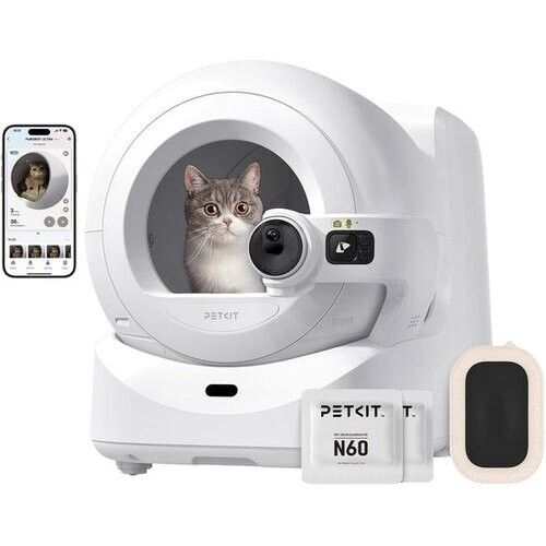 Tweedekans PETKIT Purobot Ultra zelfreinigende kattenbak, zelfreinigende kattenbak met 1080P HD-camera, intelligente reiniging, 70 liter inhoud, AI-gezondheidsmonitoring, ultra stil en veilig Tweedehands