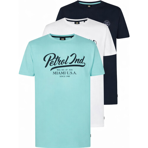 Tweedekans Petrol Industries Classic T-Shirt Heren - Set van 3 - Wit, Blauw & Navy - Maat S Tweedehands