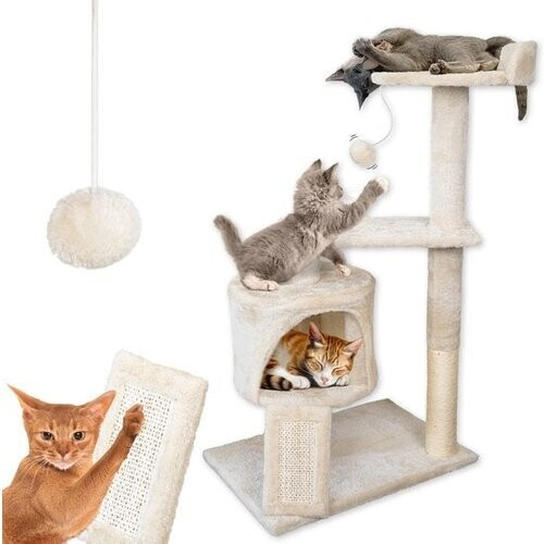 Tweedekans PetVille Krabpaal voor Katten - Kattenmand, Kattenspeeltjes - Krabplank / Krabmat - Toren - Beige Tweedehands