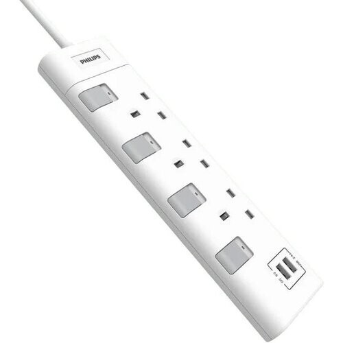 Tweedekans Philips 3-weg Stekkerdoos 230V – 2 Meter Kabel – 3 Stopcontacten – Wit – Veilige Verlengstekker Tweedehands