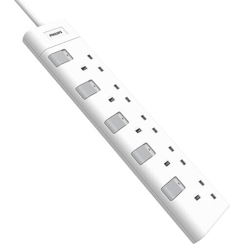 Tweedekans PHILIPS Verlengkabel - CHP3150WA/05-5 Gang - Wit - 2 Meter Stroomkabel - Individuele Schakelaars Tweedehands