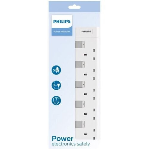 Tweedekans PHILIPS Verlengsnoer 5-voudig Wit – 3 Meter – UK 230V Tweedehands