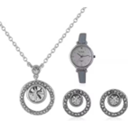 Tweedekans Pierre Cardin Classic Dameshorloge Blauw/Zilver - Leren Band - Met Sieradenset en Kristallen Tweedehands
