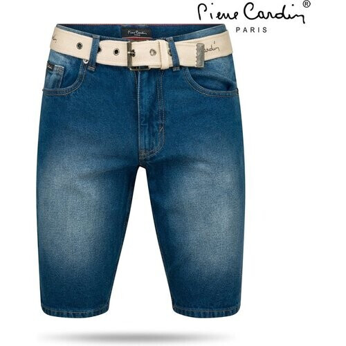Tweedekans Pierre Cardin - Heren Bermuda met Gratis Riem - Mid Wash - Denim - Maat XL Tweedehands