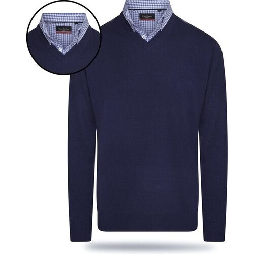 Tweedekans Pierre Cardin - Heren Sweaters Mock Pullover - Blauw - Maat L Tweedehands