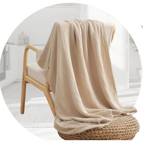 Tweedekans Plaid Beige - 100% Katoen - Dekentje voor op de bank - Sprei - Kleedje - Reisdeken - 150 x 200 cm - Mousseline Tweedehands