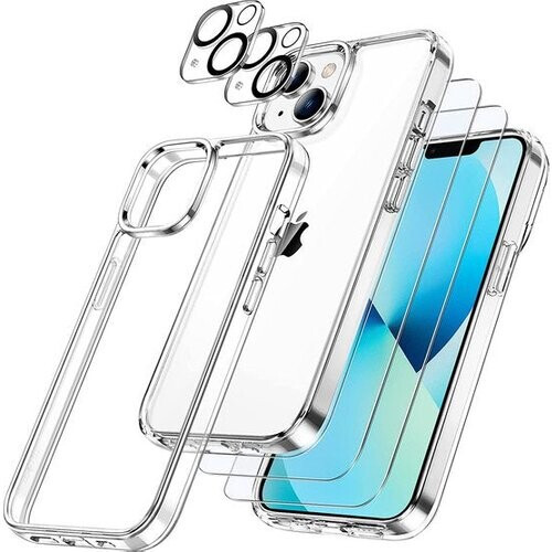 Tweedekans Podec iPhone 13 mini Hoesje Transparant - Bundel met 2x Screenprotector + 2x Cameraprotector - Telefoonhoesje met Beschermglas - Case Doorzichtig Tweedehands