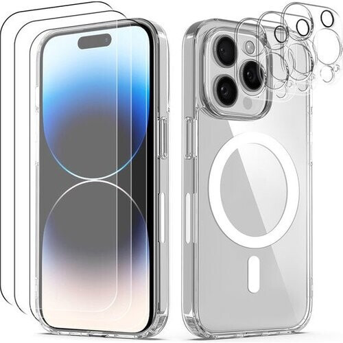 Tweedekans Podec Magsafe Hoesje Geschikt voor iPhone 14 Pro Max - Met 3x Screenprotector + 3x Cameraprotector - Magnetisch met Ring Doorzichtig - Telefoonhoesje Transparant Case Tweedehands