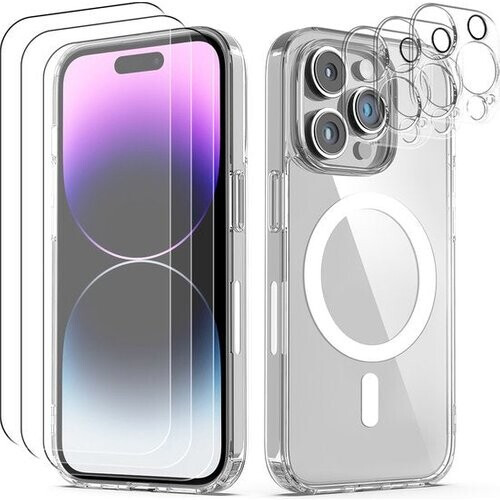 Tweedekans Podec Magsafe Hoesje Geschikt voor iPhone 14 Pro - Met 3x Screenprotector + 3x Cameraprotector - Magnetisch met Ring Doorzichtig - Telefoonhoesje Transparant Case Tweedehands