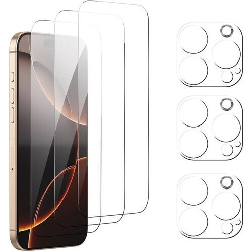 Tweedekans Podec Screenprotector en Camera Lens Protector geschikt voor iPhone 16 Pro Max - Gehard Beschermglas - Transparant en Krasbestendig - Tempered Glass Screen Cover - 3 + 3 Stuks Tweedehands