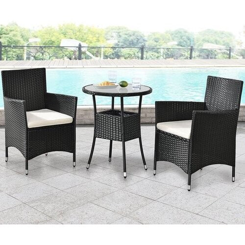 Tweedekans Juskys Balkonset - 3-delig - max. 160 kg - Zwart/creme Tweedehands