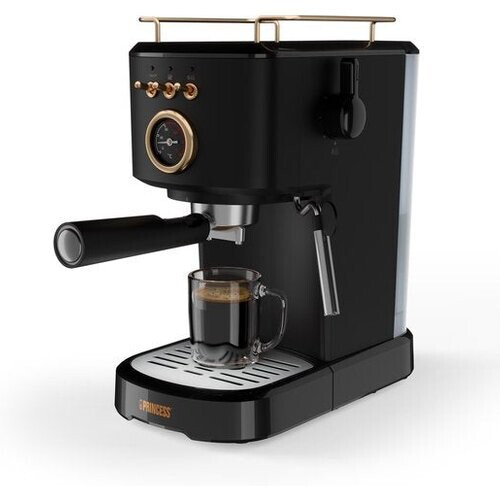 Tweedekans Princess 249417 Espressomachine – 20 Bar – Geschikt voor Gemalen Koffie, Pads & Cups – Met Melkopschuimer – 1,2L Watertank – 2 Kopjes Tegelijk – Kopjesverwarmer – Zwart – Cappuccino & Latte Machine Tweedehands