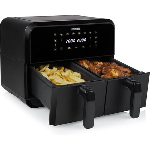 Tweedekans Princess Double Basket Airfryer 182068 - Dubbele heteluchtfriteuse - 2 manden x 4 liter - 8 voorgeprogrammeerde programma’s - Touchscreen - Zwart Tweedehands