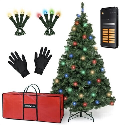 Tweedekans PristinePine Nordic Forest Fir - Volle Kerstboom met LED-verlichting (917 takken) - Kunstkerstboom inclusief opbergtas en handschoenen - 280 Gekleurde en Warm witte lampjes - Bediening via app - 180 cm Tweedehands