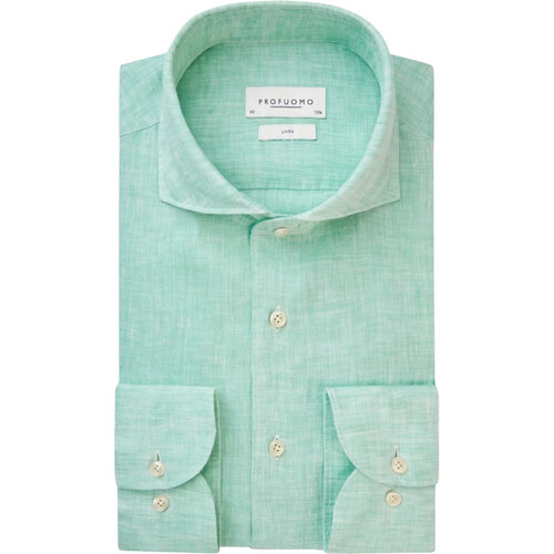 Tweedekans Profuomo Katoen-Linnen X-Cutaway Overhemd voor Heren – Slim Fit, Luchtig & Kreukarm - Maat 39 - Groen Tweedehands