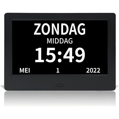 Tweedekans PuroTech Dementieklok XL - 8 Inch - Datum Dag en Tijd Aanduiding - Zwart Tweedehands