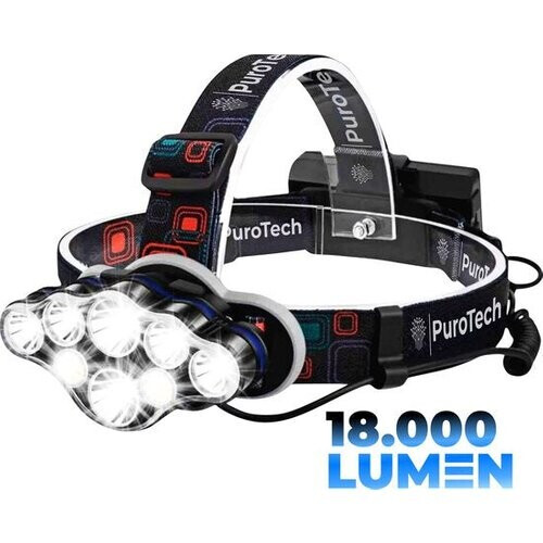 Tweedekans PuroTech Militaire Hoofdlamp - Hoofdlamp LED oplaadbaar - Extra Krachtig - Hoofdlampje - 8 LED-koplampen - 18000 lumen - 600 meter bereik - Verstelbaar - Militaire zaklamp Tweedehands