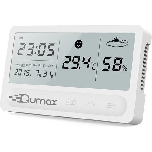 Tweedekans Qumax Digitale Hygrometer - Thermometer voor binnen - Luchtvochtigheidsmeter met halfjaar Accu - Wit Tweedehands
