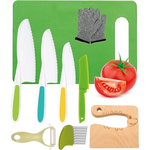 Tweedekans Qwali XL Kindermessen Set - Veilig - Inc. snijplank - Kinder - bestek - Messen - Kind Tweedehands