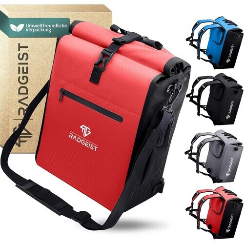 Tweedekans RADGEIST 3in1 fietstas voor bagagedrager - fietsrugzak - draagtas - schoudertas - met laptopvak - waterdicht - 25L - rood Tweedehands