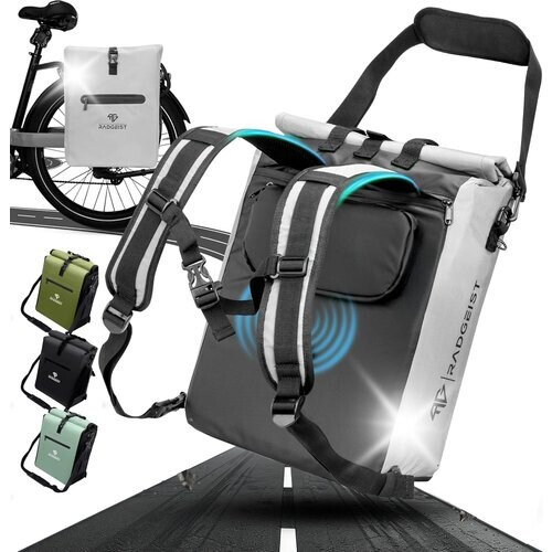 Tweedekans RADGEIST 3in1 fietstas voor bagagedrager - fietsrugzak - fietstas met reflectoren - schoudertas - met laptopvak - 100% waterdichte tas - 25L - volledig reflecterend Tweedehands
