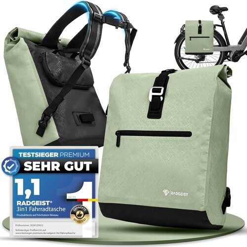 Tweedekans RADGEIST fietstas voor bagagedrager I fietstas & rugzak I fietstas voor dames & heren I schoudertas & fietstas voor fiets 20L Mint Tweedehands