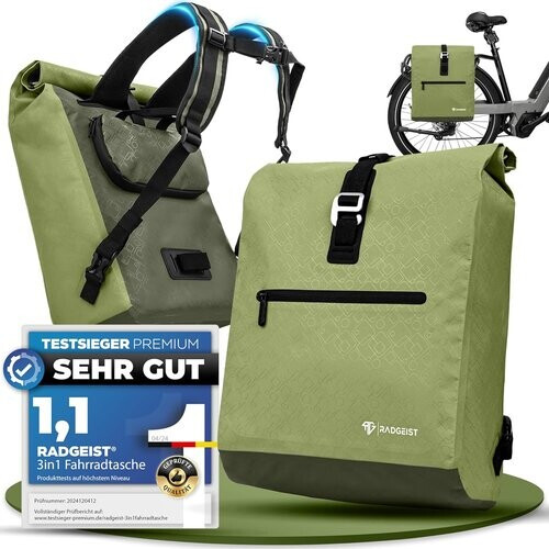 Tweedekans RADGEIST fietstas voor bagagedrager I fietstas & rugzak I fietstas voor dames & heren I schoudertas & fietstas voor fiets 20L groen Tweedehands