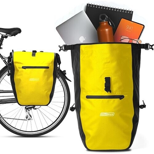 Tweedekans RADGEIST fietstas voor bagagedrager - tas voor fietsbagagedrager - bagagedraagtas waterdichte schoudertas (geel 28L, single)