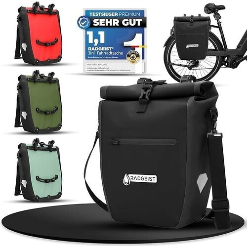 Tweedekans RADGEIST Fietstas voor Bagagedrager - Waterdicht - Zwart - 20 Liter - Set van 2 Tweedehands