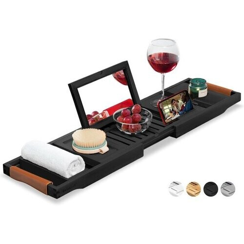 Tweedekans RelaxTub® Badplank - Badplank voor in Bad - Badrek - Verstelbaar - Anti Slip - Badplank Zwart - Badplank Hout - Badrekje inclusief Boekenhouder, Tablethouder & Spiegel Tweedehands