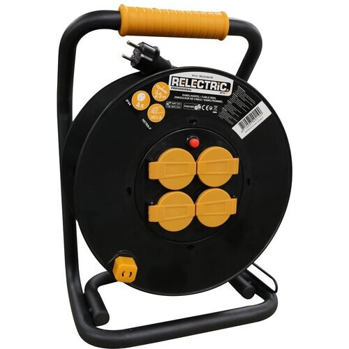 Tweedekans Relectric Kabelhaspel 25m - 4 stopcontacten – 3000W - Met oprolknop - Randaarde - IP44 - geschikt voor buitengebruik Tweedehands