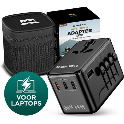 Tweedekans Remodius® Wereldstekker PRO - 220+ landen - Universele Reisstekker met PD100W Ultra USB C Snelladen voor Laptops, Telefoons, Tablets, en meer - 3x USB-C - 1x USB-A Tweedehands
