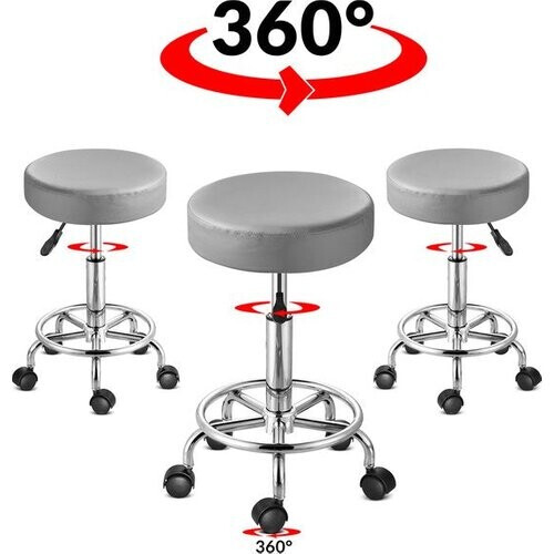 Tweedekans Rolkruk - Hoogte Verstelbaar 360° Draaibaar - 51-65cm Zithoogte Grijs Tweedehands