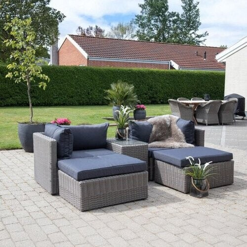 Tweedekans Rossi Lounge Set - Lounge set in cubo-grijs met zwarte kussens Tweedehands