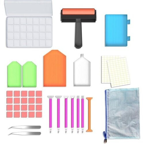 Tweedekans Rubye® Diamond Painting Accessoires Pakket - Opbergdoos - Diamond Painting Volwassenen - Roller - Pennen - Wax - Schudbakjes - Etui - Pincet - Starterspakket Tweedehands