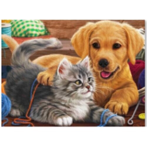 Tweedekans Rubye® -Diamond Painting Set 40x30 cm – Kitten & Puppy – Compleet Pakket – DIY Hobby Tweedehands