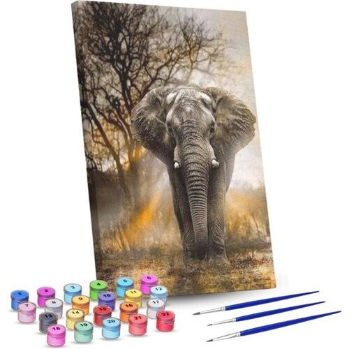 Tweedekans Rubye® Schilderen Op Nummer Volwassenen – Machtige Olifant – Inclusief Penselen – Canvas Schildersdoek – Kleuren op Nummer – 40x50cm Tweedehands