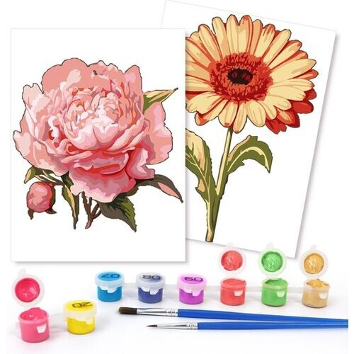 Tweedekans Rubye® Schilderen Op Nummer Volwassenen – Roos & Zonnebloem – Inclusief Verf en Penselen – Canvas Schildersdoek - Kleuren op Nummer - Dubbele Set - 15x20cm Tweedehands