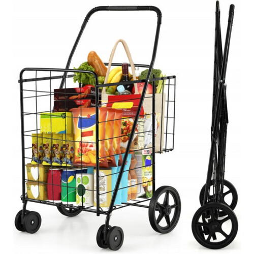 Tweedekans Ruime opvouwbare boodschappentrolley met wielen - 360 graden draaibaar -metalen tas Tweedehands