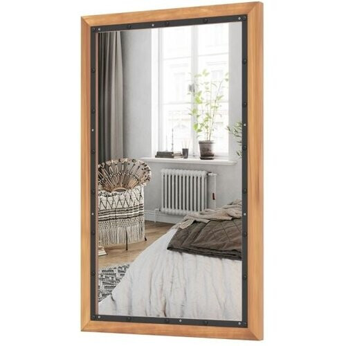 Tweedekans Rustieke Houten Spiegel Decoratieve Wandspiegel met Rechthoekig Frame en Achterpaneel 50 x 90 CM voor Woonkamer Slaapkamer Hal
